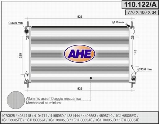 AHE 110.122/A - Radiatore, Raffreddamento motore www.autoricambi360.it