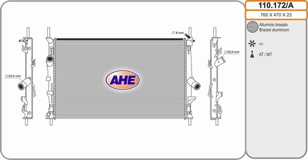 AHE 110.172/A - Radiatore, Raffreddamento motore www.autoricambi360.it