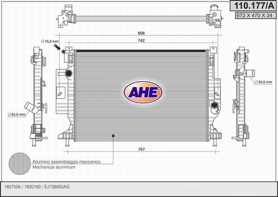 AHE 110.177/A - Radiatore, Raffreddamento motore www.autoricambi360.it