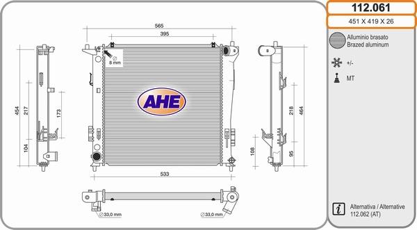 AHE 112.061 - Radiatore, Raffreddamento motore www.autoricambi360.it