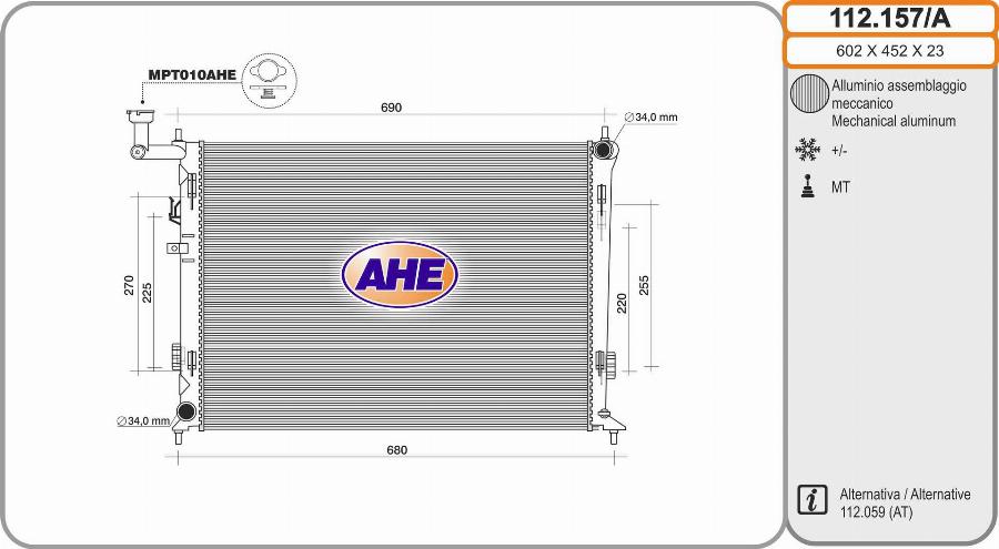 AHE 112.157/A - Radiatore, Raffreddamento motore www.autoricambi360.it