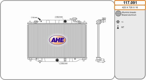 AHE 117.091 - Radiatore, Raffreddamento motore www.autoricambi360.it