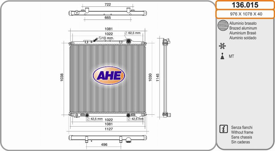 AHE 136.015 - Radiatore, Raffreddamento motore www.autoricambi360.it