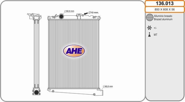 AHE 136.013 - Radiatore, Raffreddamento motore www.autoricambi360.it