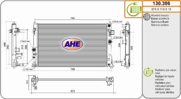 AHE 130.386 - Radiatore, Raffreddamento motore www.autoricambi360.it