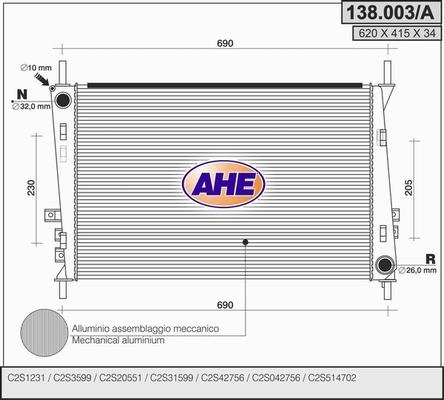 AHE 138.003/A - Radiatore, Raffreddamento motore www.autoricambi360.it