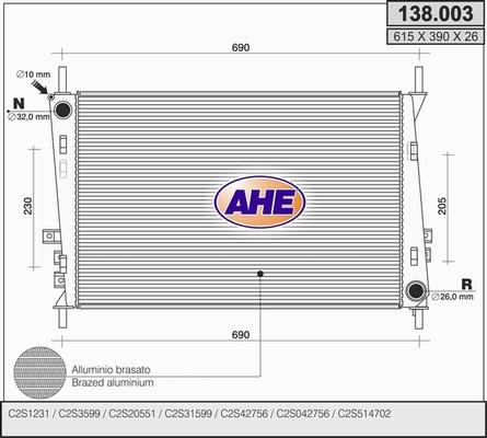 AHE 138.003 - Radiatore, Raffreddamento motore www.autoricambi360.it