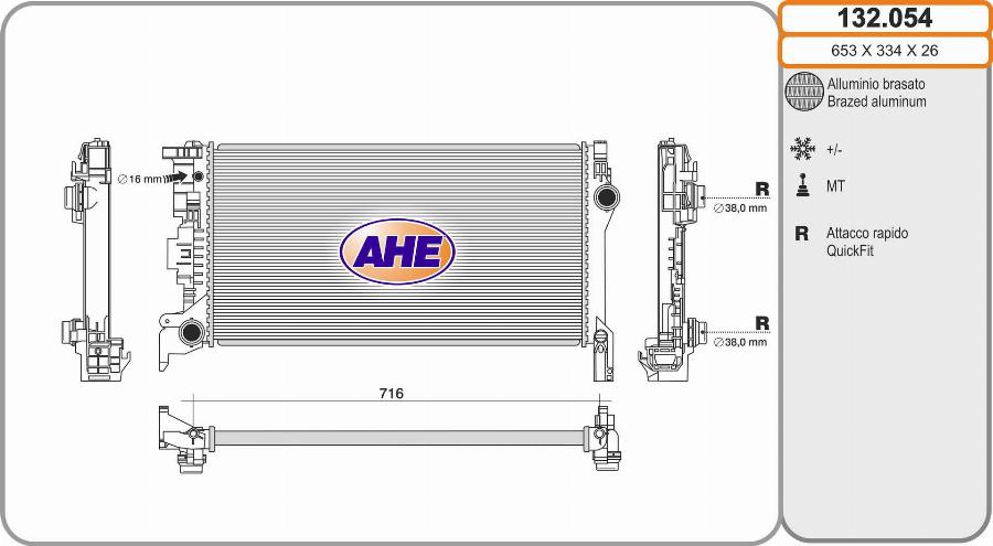 AHE 132.054 - Radiatore, Raffreddamento motore www.autoricambi360.it