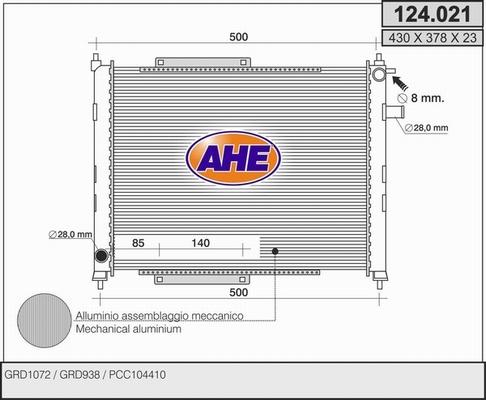 AHE 124.021 - Radiatore, Raffreddamento motore www.autoricambi360.it