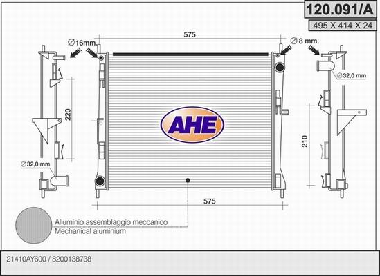 AHE 120.091/A - Radiatore, Raffreddamento motore www.autoricambi360.it