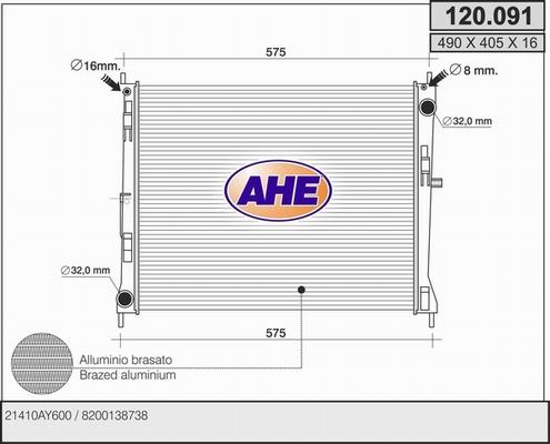 AHE 120.091 - Radiatore, Raffreddamento motore www.autoricambi360.it