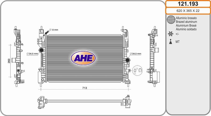 AHE 121.193 - Radiatore, Raffreddamento motore www.autoricambi360.it