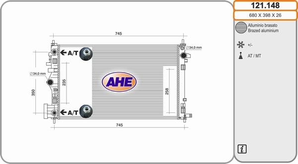 AHE 121.148 - Radiatore, Raffreddamento motore www.autoricambi360.it
