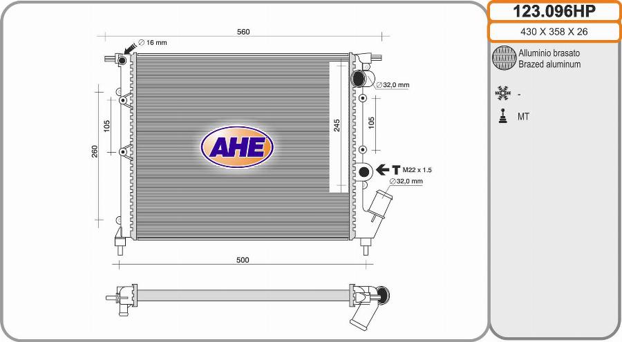 AHE 123.096HP - Radiatore, Raffreddamento motore www.autoricambi360.it