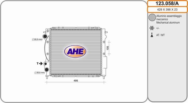 AHE 123.058/A - Radiatore, Raffreddamento motore www.autoricambi360.it