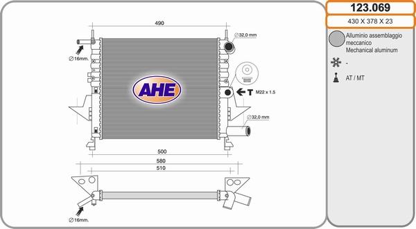 AHE 123.069 - Radiatore, Raffreddamento motore www.autoricambi360.it