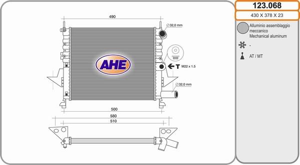 AHE 123.068 - Radiatore, Raffreddamento motore www.autoricambi360.it