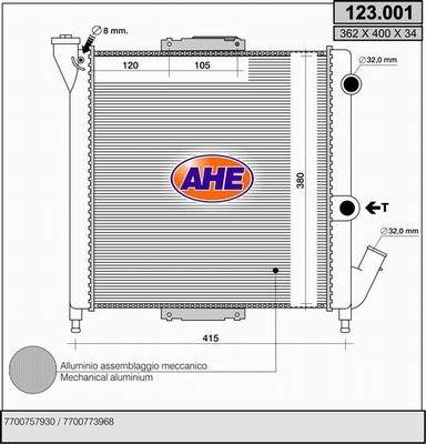 AHE 123.001 - Radiatore, Raffreddamento motore www.autoricambi360.it
