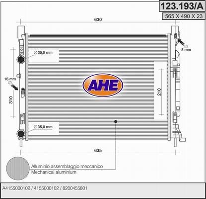 AHE 123.193/A - Radiatore, Raffreddamento motore www.autoricambi360.it