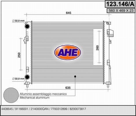 AHE 123.146/A - Radiatore, Raffreddamento motore www.autoricambi360.it