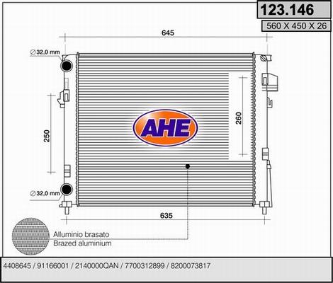 AHE 123.146 - Radiatore, Raffreddamento motore www.autoricambi360.it