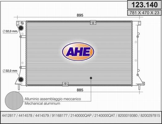 AHE 123.140 - Radiatore, Raffreddamento motore www.autoricambi360.it