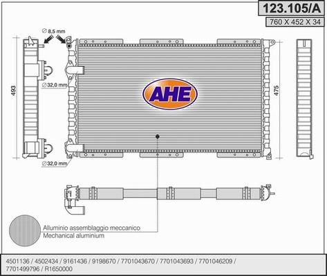 AHE 123.105/A - Radiatore, Raffreddamento motore www.autoricambi360.it