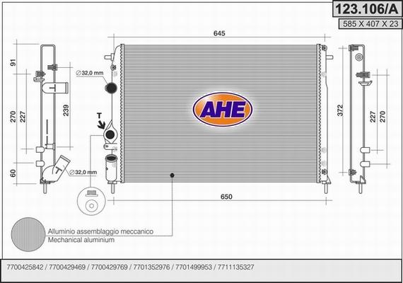 AHE 123.106/A - Radiatore, Raffreddamento motore www.autoricambi360.it