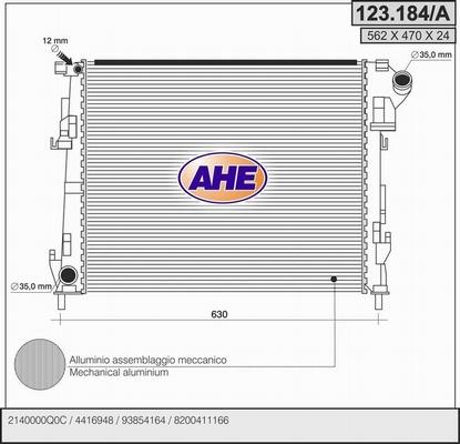 AHE 123.184/A - Radiatore, Raffreddamento motore www.autoricambi360.it