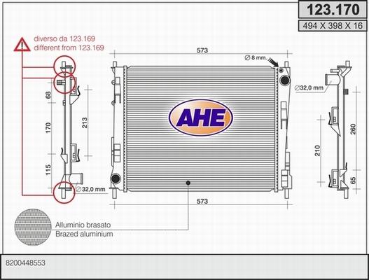 AHE 123.170 - Radiatore, Raffreddamento motore www.autoricambi360.it