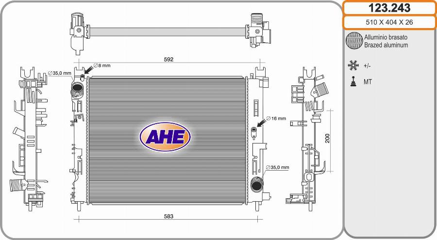 AHE 123.243 - Radiatore, Raffreddamento motore www.autoricambi360.it