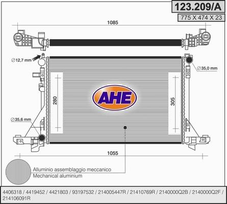 AHE 123.209/A - Radiatore, Raffreddamento motore www.autoricambi360.it