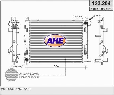 AHE 123.204 - Radiatore, Raffreddamento motore www.autoricambi360.it