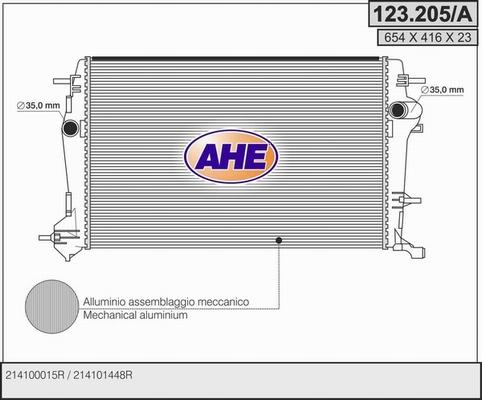 AHE 123.205/A - Radiatore, Raffreddamento motore www.autoricambi360.it