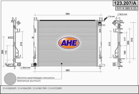 AHE 123.207/A - Radiatore, Raffreddamento motore www.autoricambi360.it