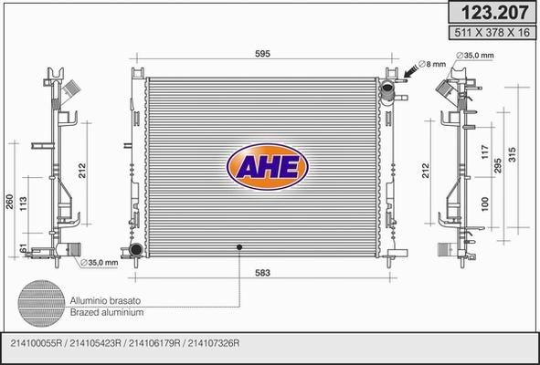 AHE 123.207 - Radiatore, Raffreddamento motore www.autoricambi360.it