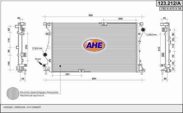 AHE 123.212/A - Radiatore, Raffreddamento motore www.autoricambi360.it