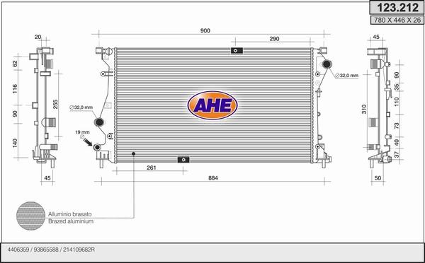 AHE 123.212 - Radiatore, Raffreddamento motore www.autoricambi360.it