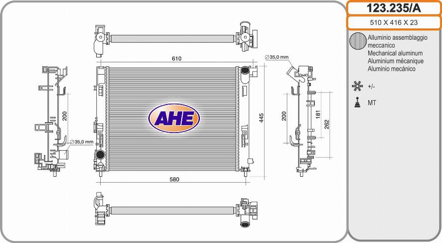 AHE 123.235/A - Radiatore, Raffreddamento motore www.autoricambi360.it