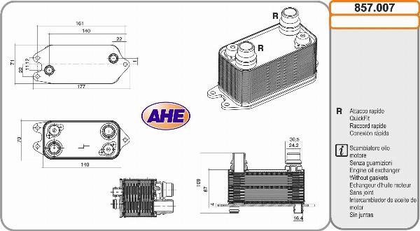 AHE 857.007 - Radiatore olio, Olio motore www.autoricambi360.it