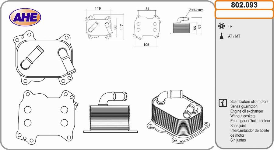 AHE 802.093 - Radiatore olio, Olio motore www.autoricambi360.it
