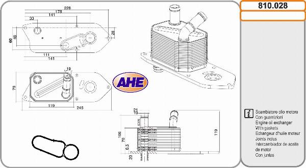 AHE 810.028 - Radiatore olio, Olio motore www.autoricambi360.it