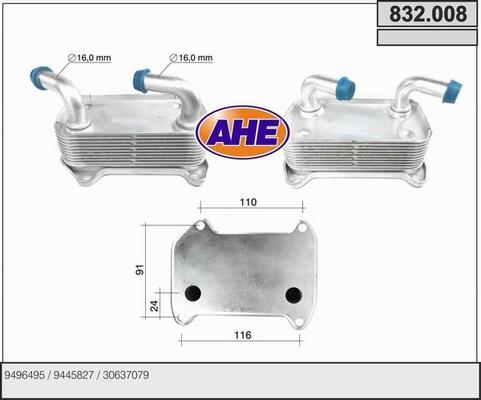AHE 832.008 - Radiatore olio, Olio motore www.autoricambi360.it