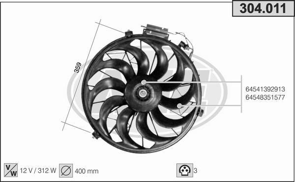 AHE 304.011 - Ventola, Raffreddamento motore www.autoricambi360.it
