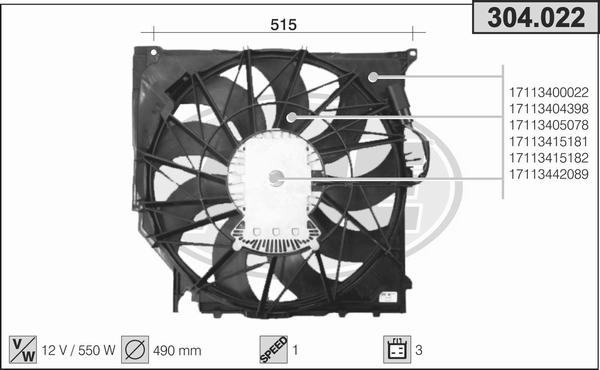 AHE 304.022 - Ventola, Raffreddamento motore www.autoricambi360.it
