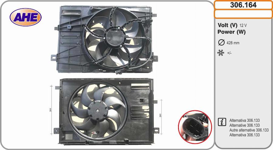 AHE 306.164 - Ventola, Raffreddamento motore www.autoricambi360.it