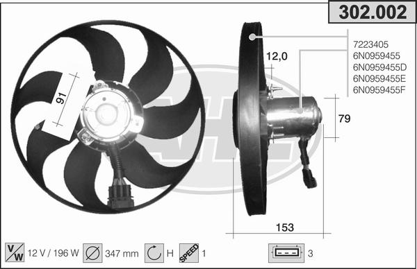 AHE 302.002 - Ventola, Raffreddamento motore www.autoricambi360.it