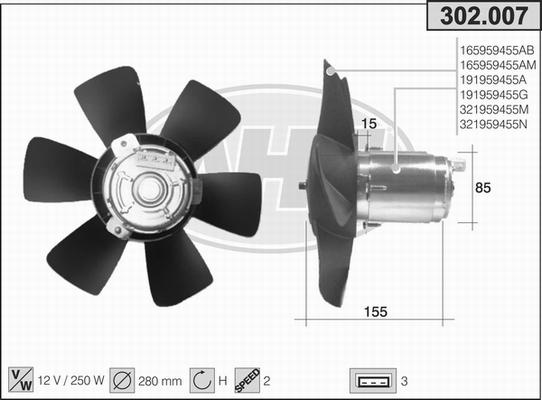 AHE 302.007 - Ventola, Raffreddamento motore www.autoricambi360.it