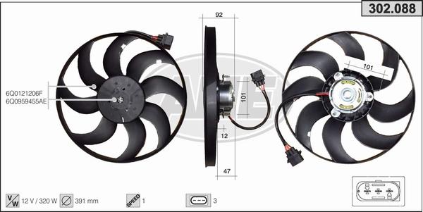 AHE 302.088 - Ventola, Raffreddamento motore www.autoricambi360.it