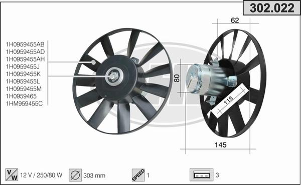AHE 302.022 - Ventola, Raffreddamento motore www.autoricambi360.it